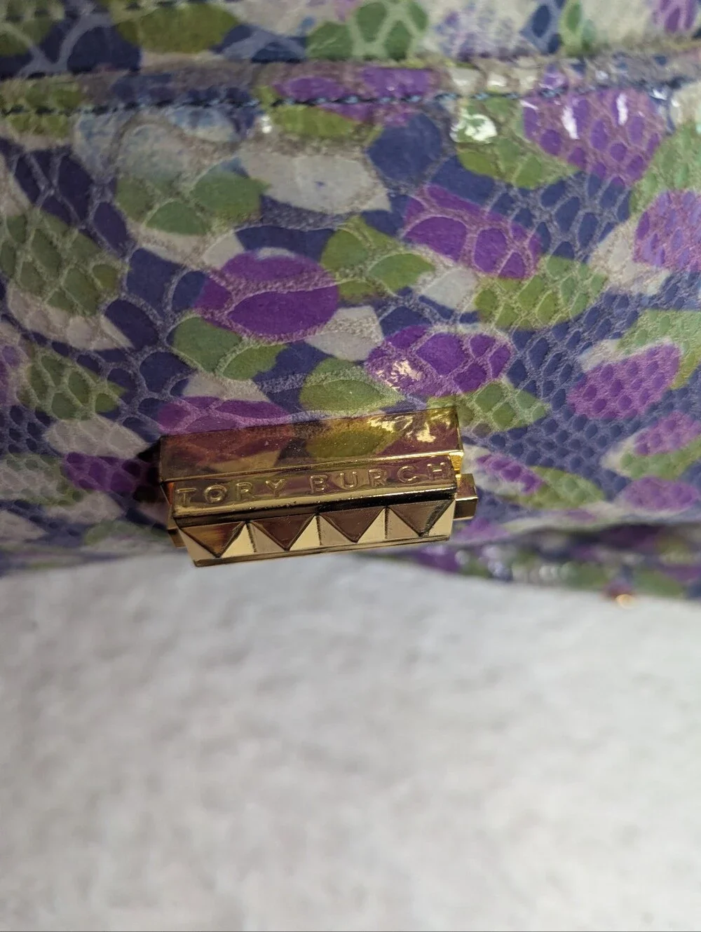 Tory Burch Multicolored Snakeskin Print Tote Gold Hardware Statement Bag